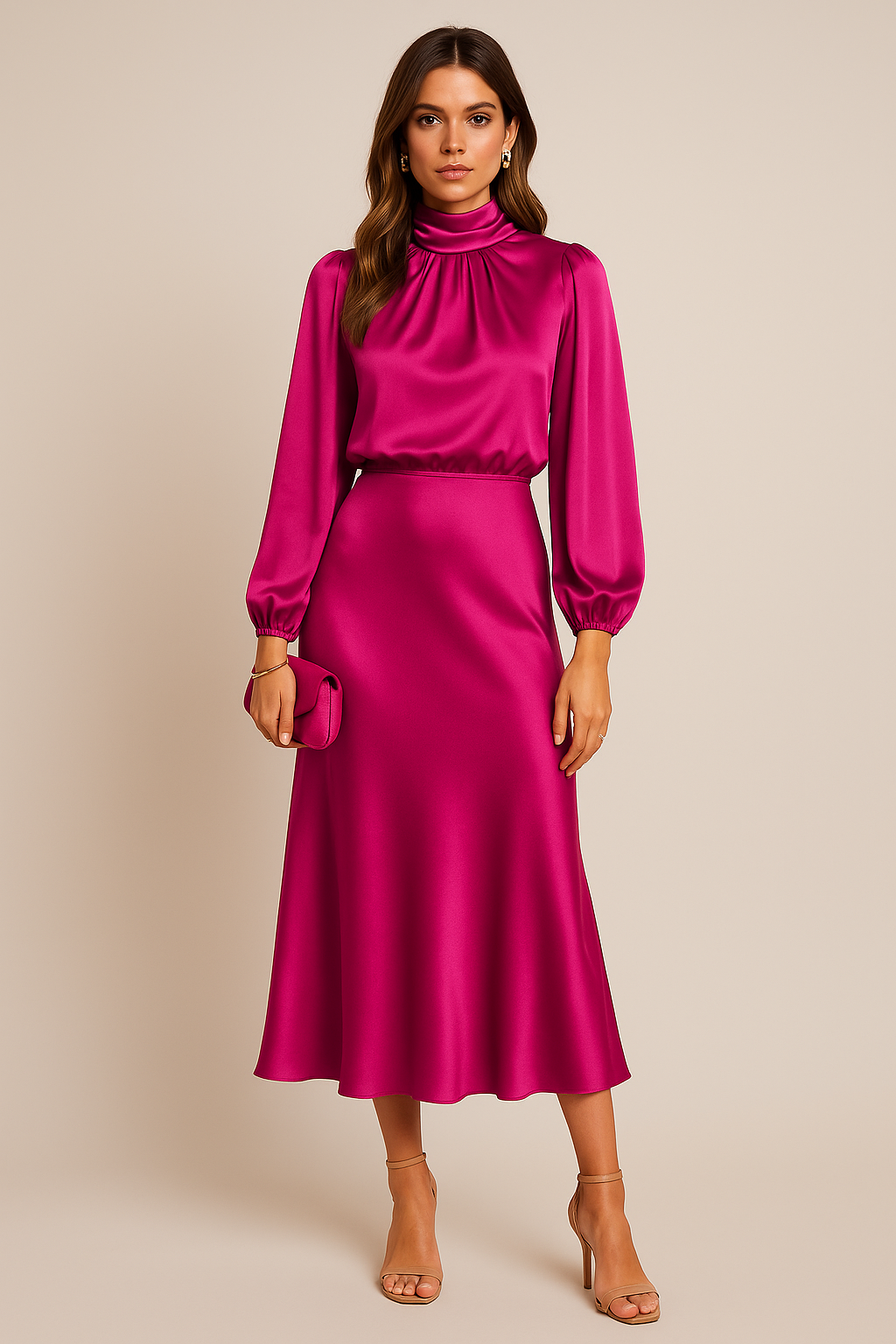 Kira | Women's Cotton Blend High Neck Midi Dress