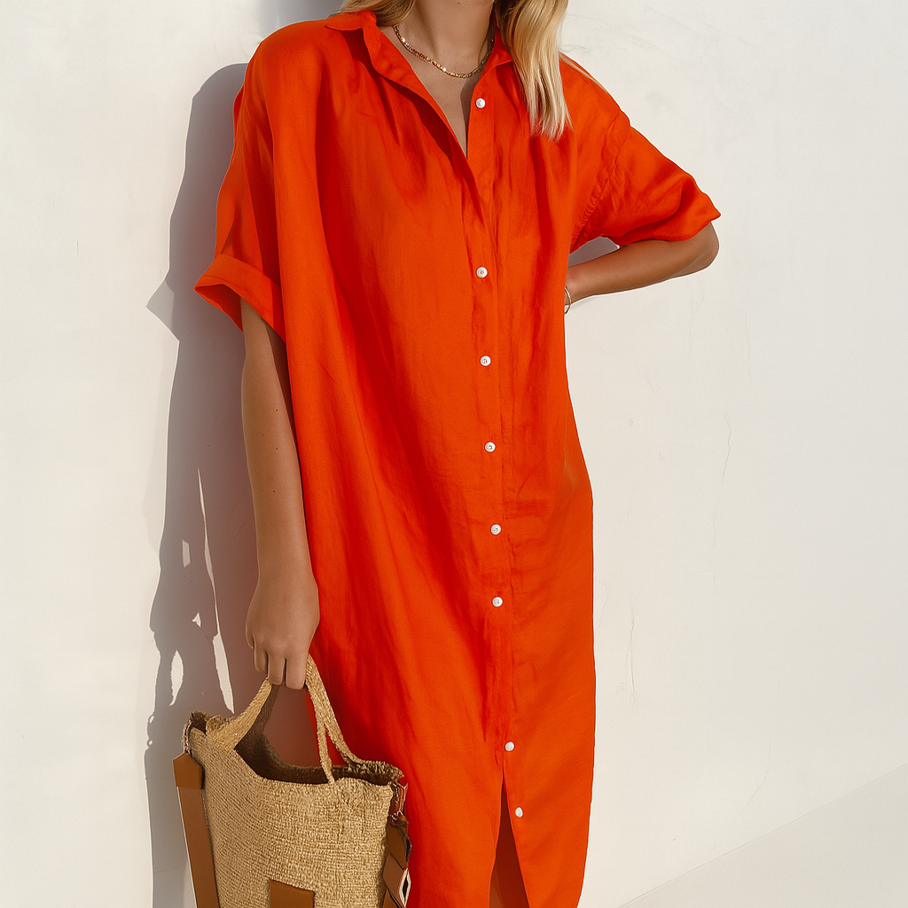 Lila | Women's Linen Relaxed Fit Midi Shirt Dress