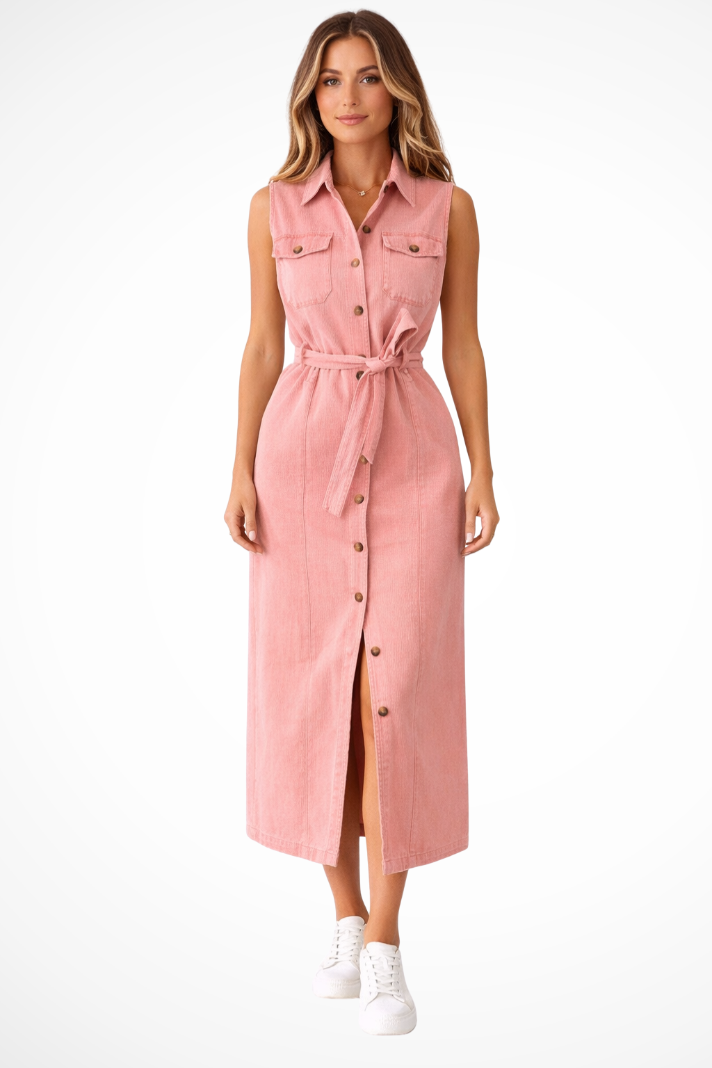 Giselle | Women's Sleeveless Belted Denim Maxi Dress