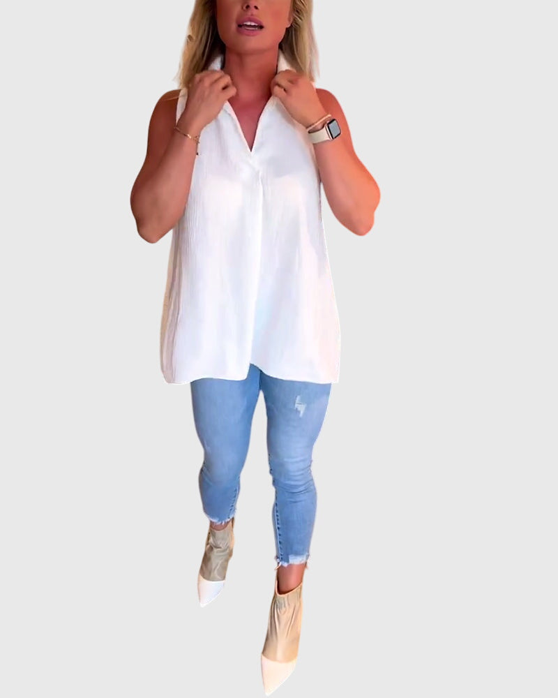 Lina | Women's Ruffle Lapel Sleeveless Top