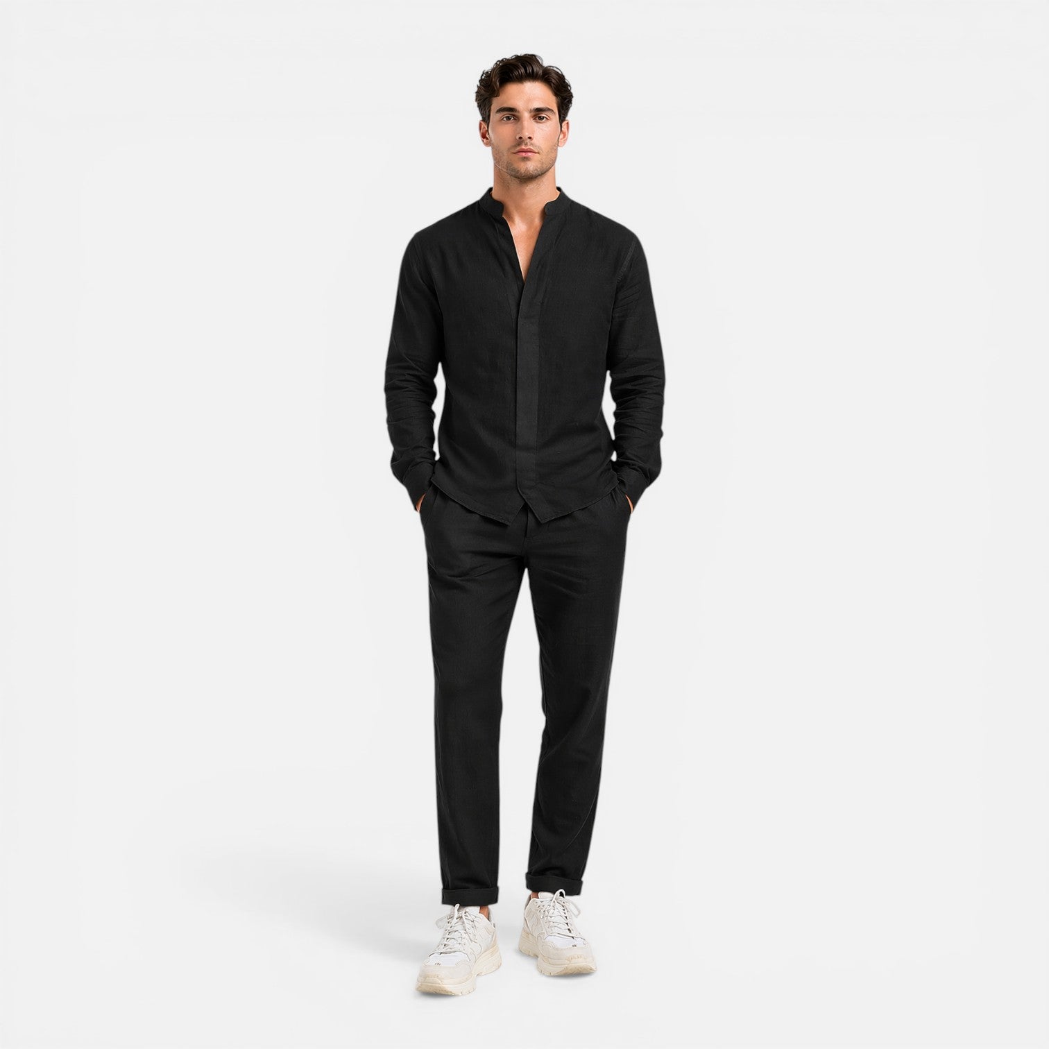 Men's Outfit Linen Set Relaxed Fit Shirt Trousers Lightweight Business Casual Fashion