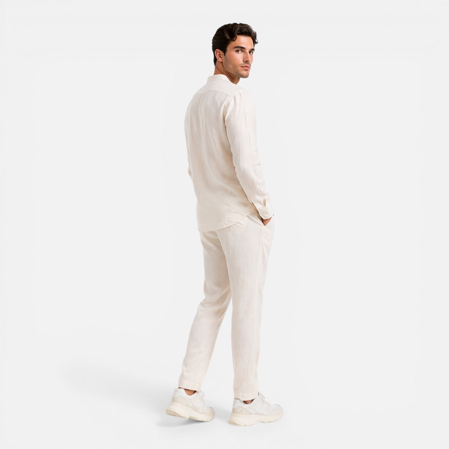 Men's Outfit Linen Set Relaxed Fit Shirt Trousers Lightweight Business Casual Fashion