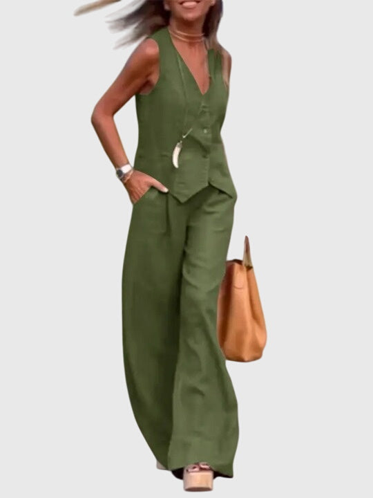 Mia | Women's Elegant Two-Piece Set with Wide-Leg Pants