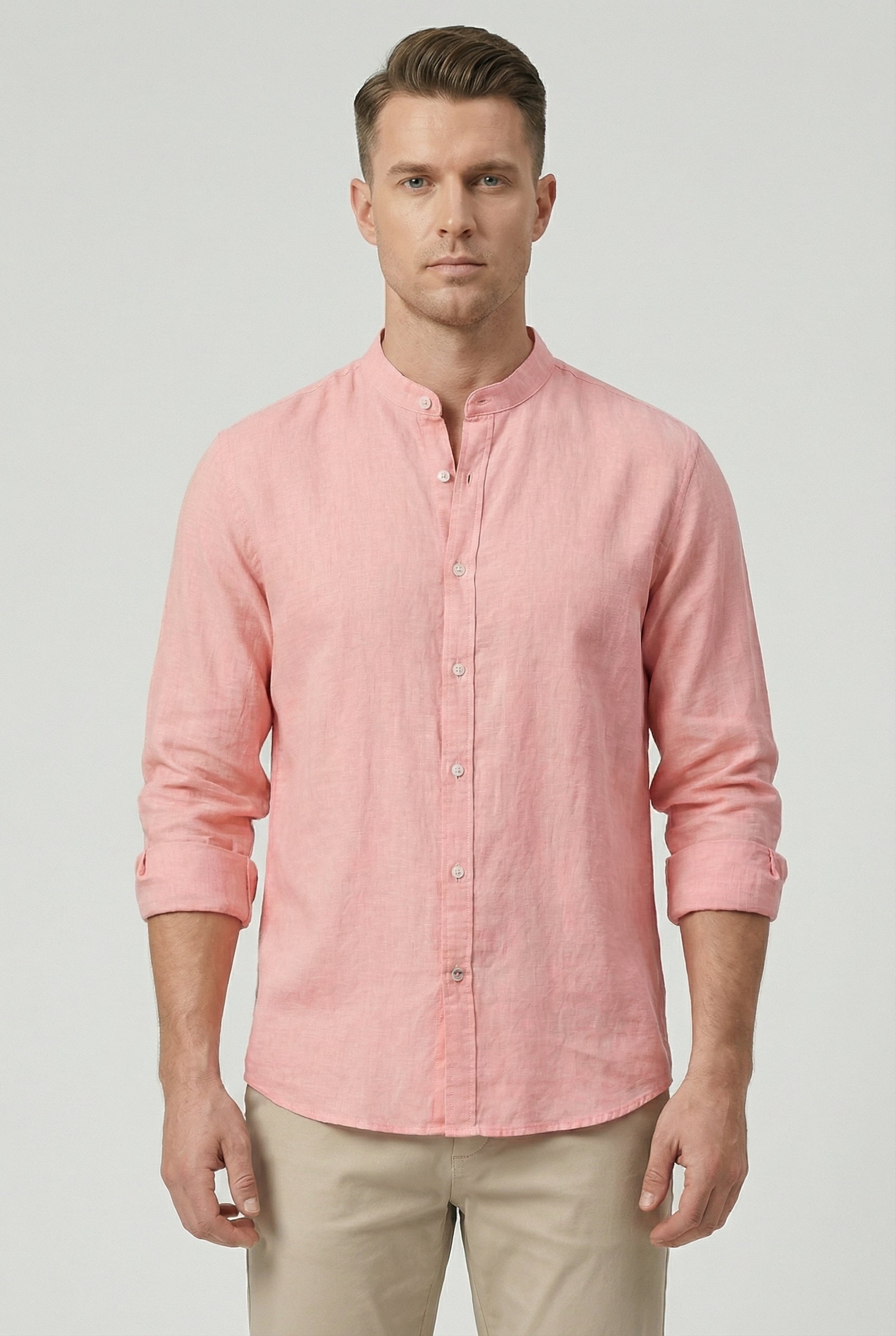 Aaron | Men's Linen Casual Shirt with Mandarin Collar