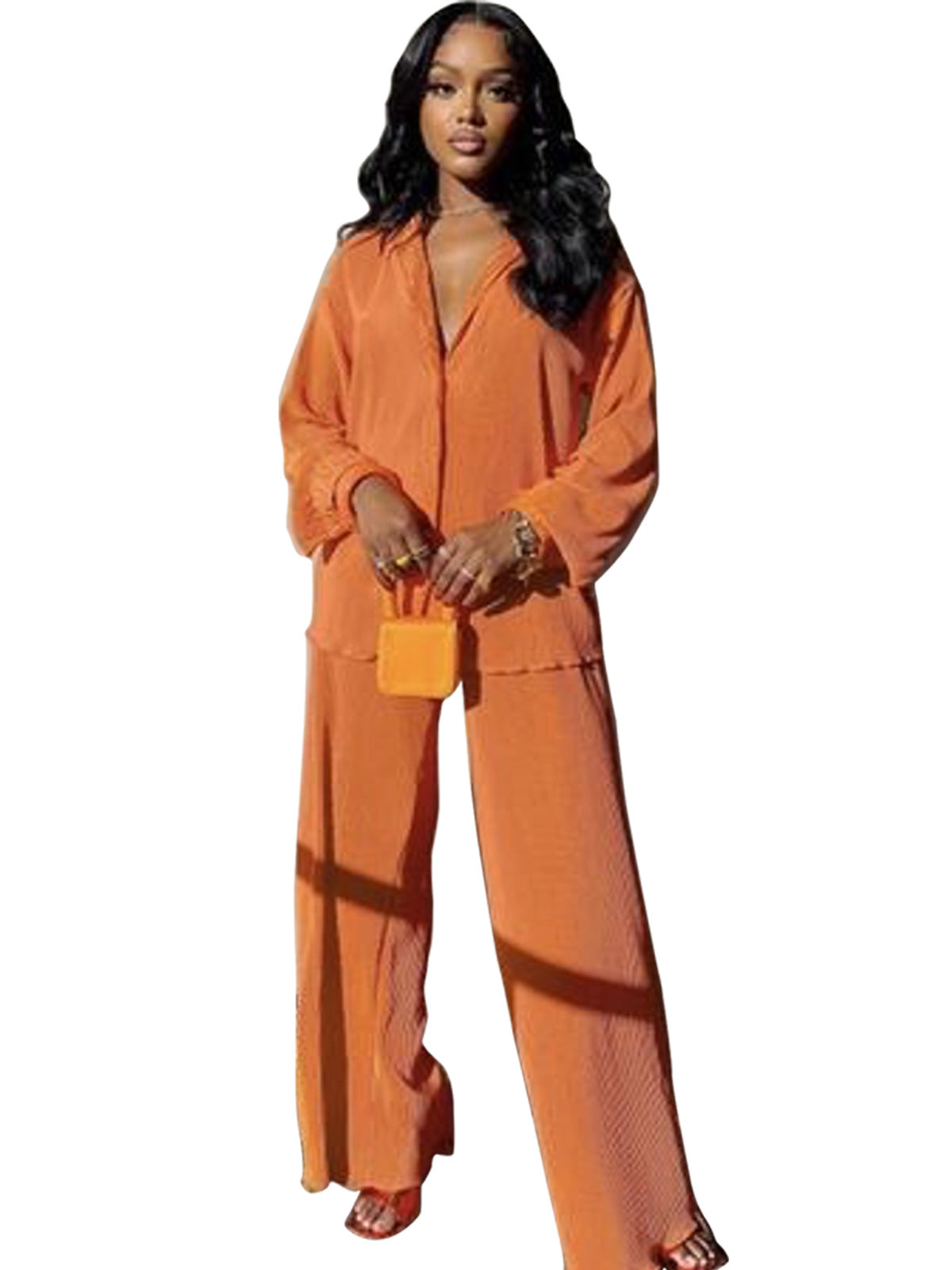 CLEO™ – Chic Collared Long Sleeve and Wide-Leg Pant Set