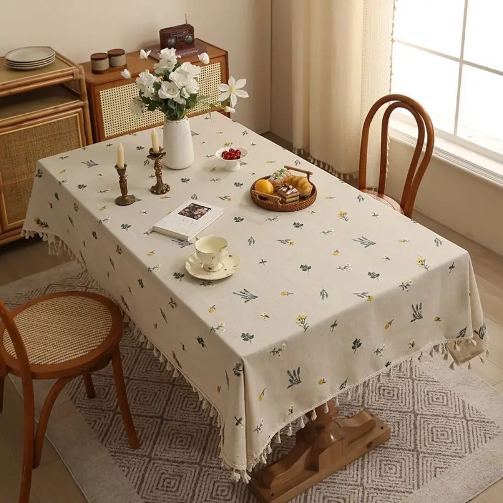 Rustic Bloom Tassel Tablecloth