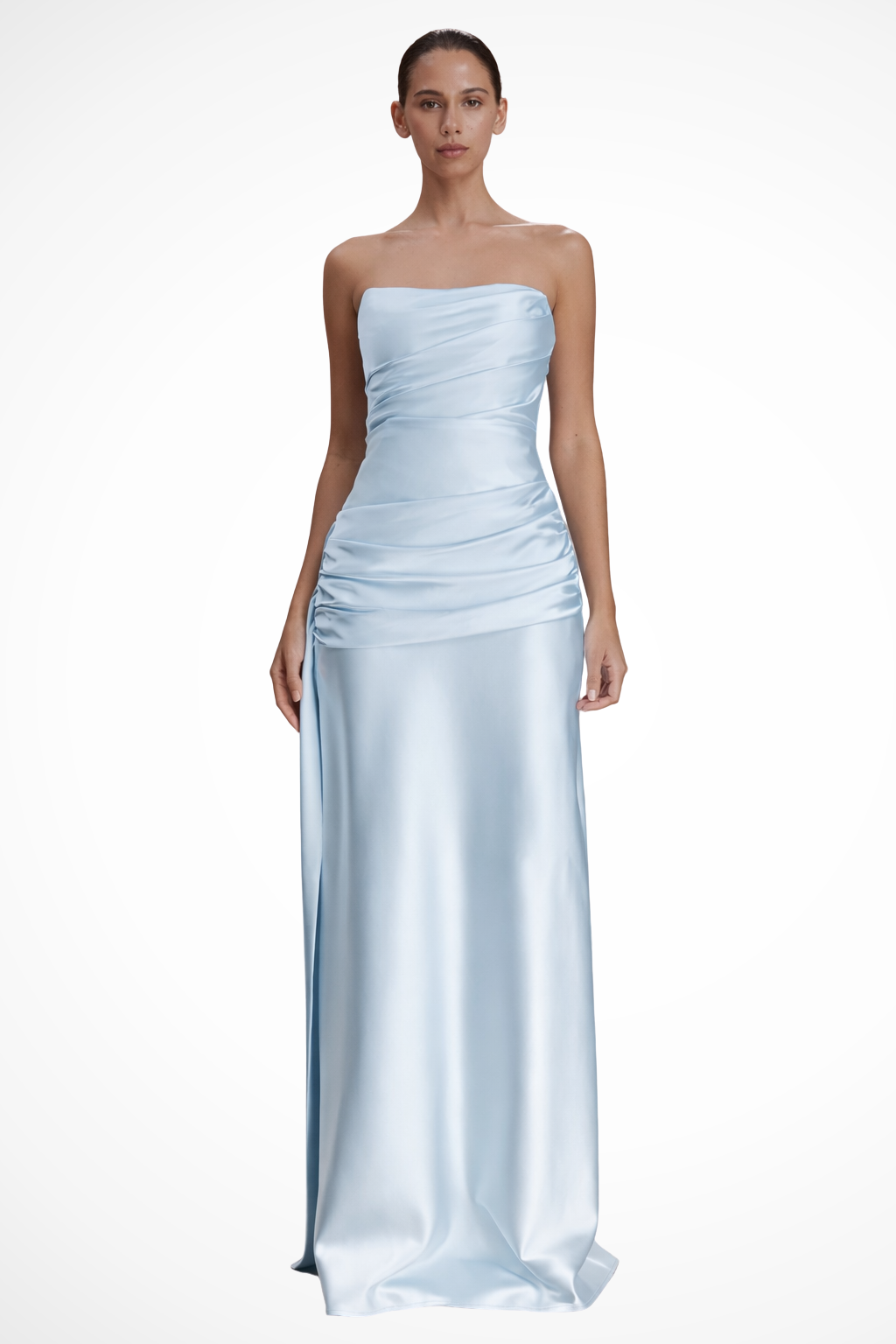 Janelle | Women's Satin Strapless Ruched Maxi Dress