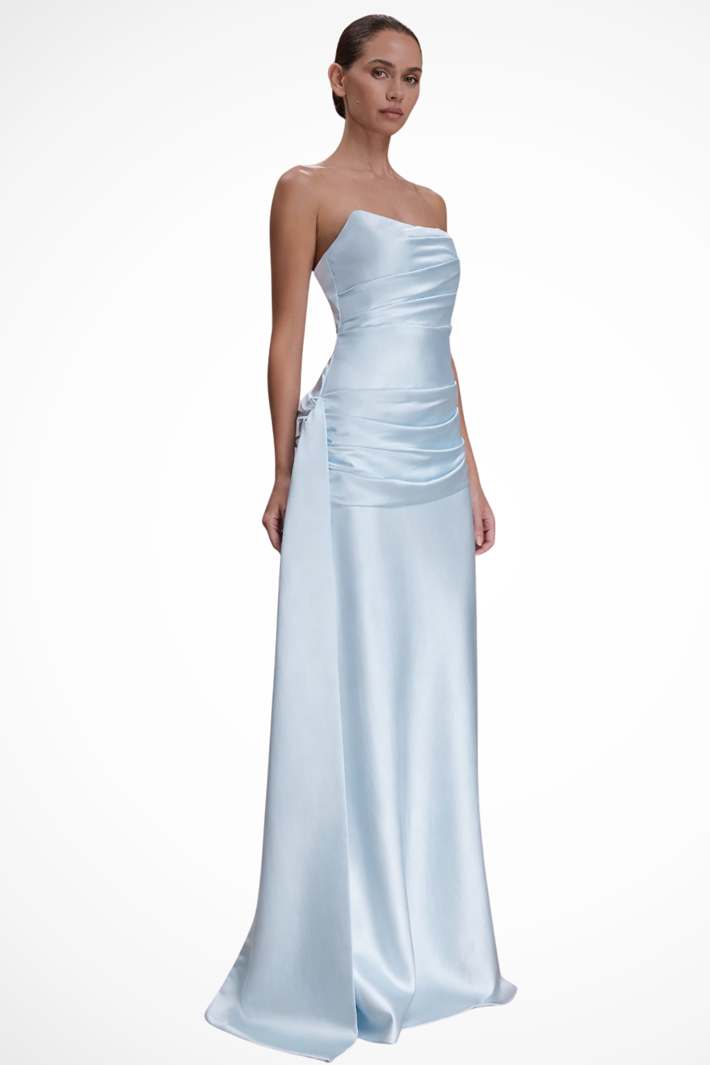 Janelle | Women's Satin Strapless Ruched Maxi Dress