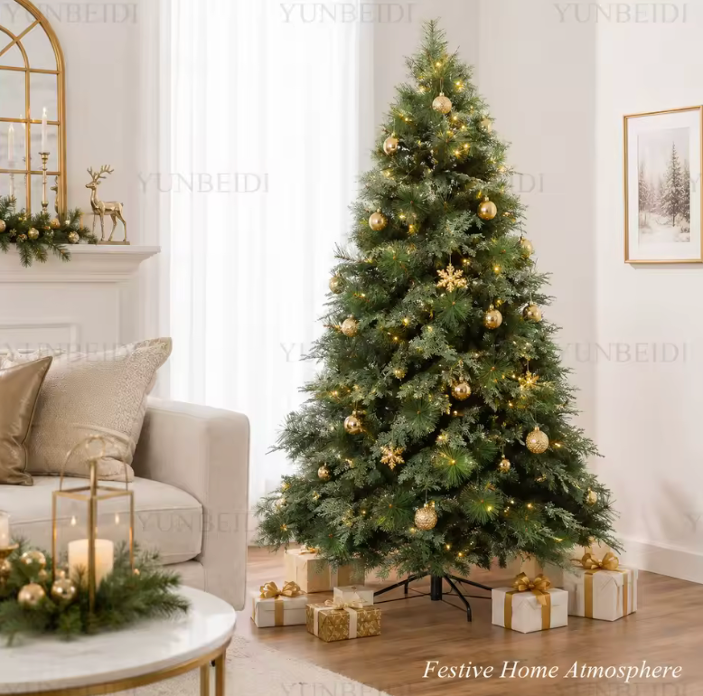 Full Lush Artificial Christmas Tree – PET/PVC Hybrid, Layered Branches