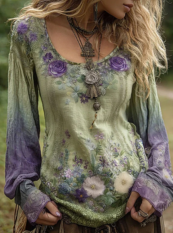 Seraphina | Boho Floral Long Sleeve Blouse
