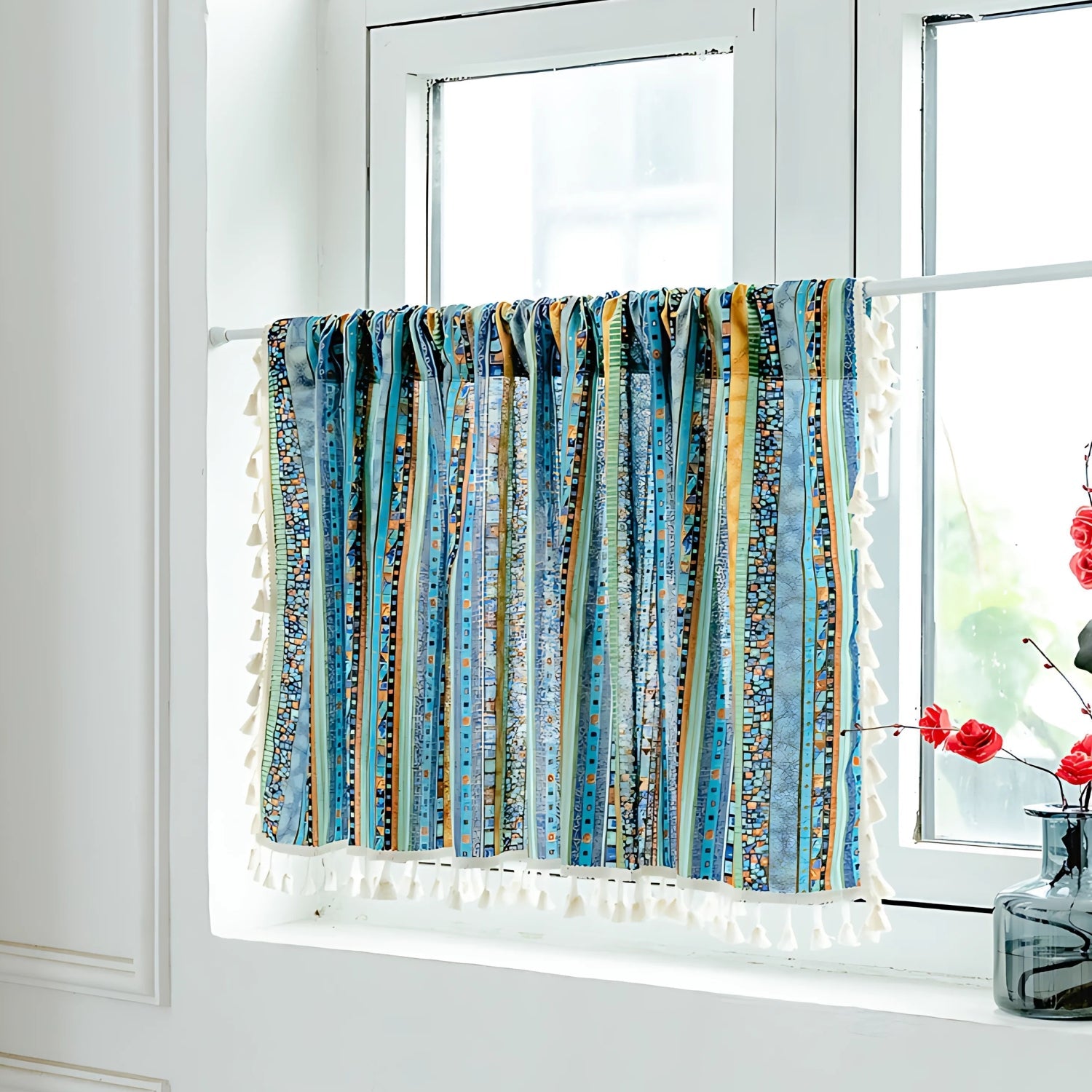 Serina Boho Striped Tassel Curtain for Living Room Window