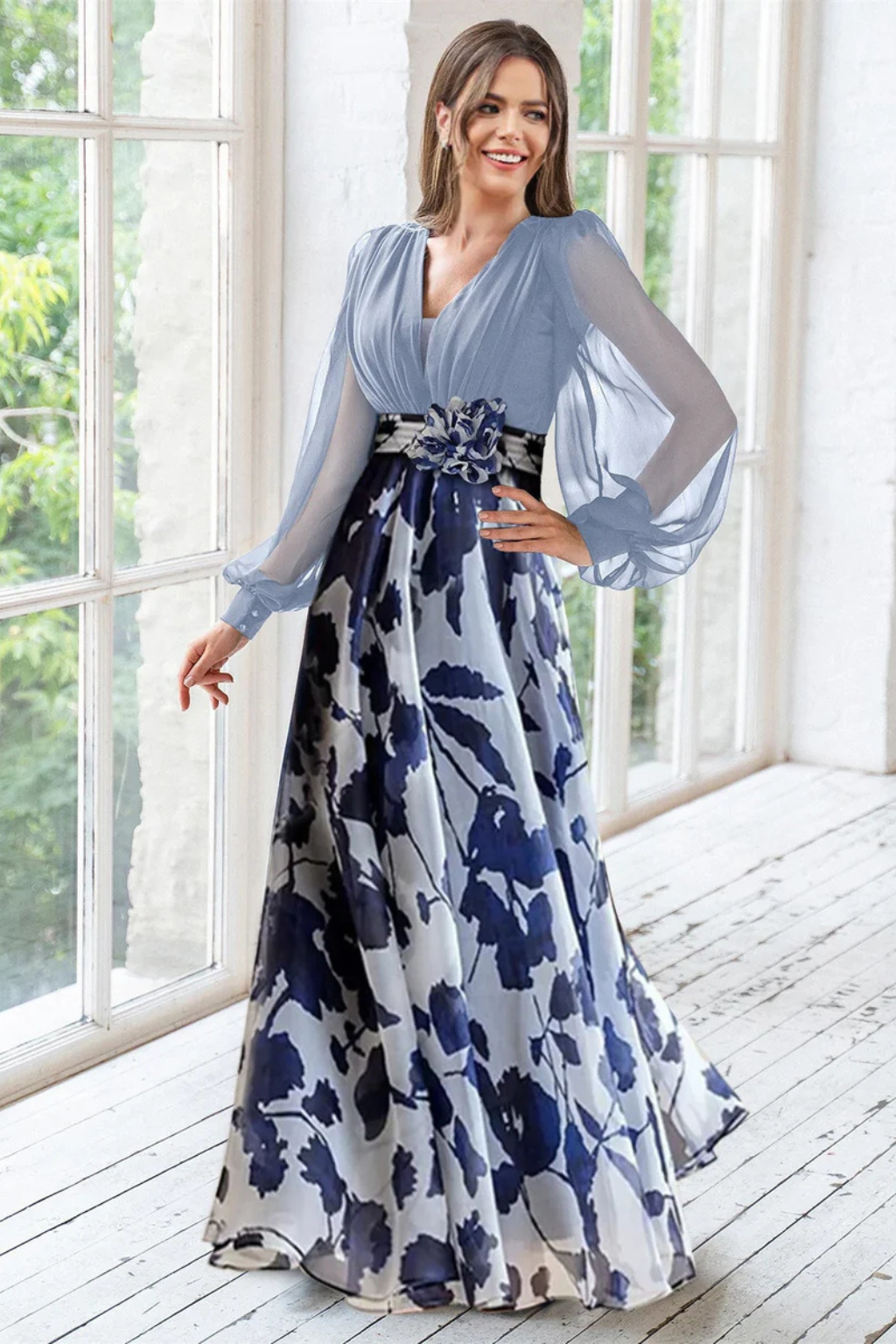 Valentina | Women's Floral Maxi Dress with Balloon Sleeves