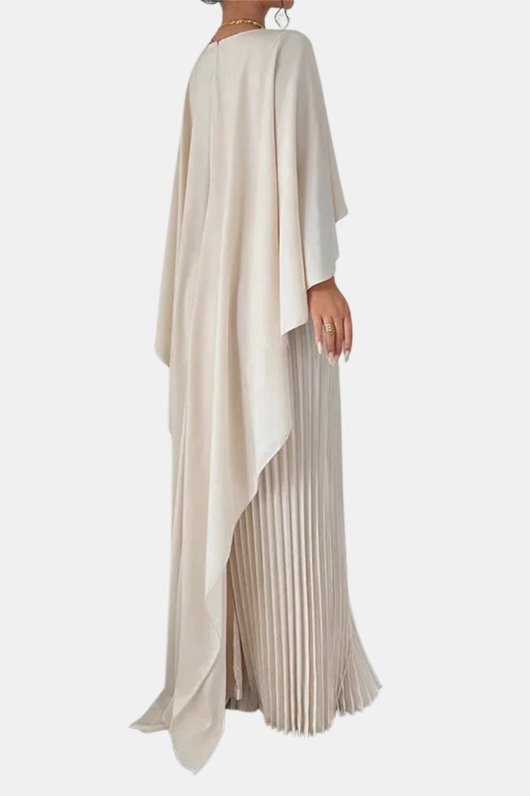 Veda – Pleated Chiffon Maxi Dress with High Neck Silhouette