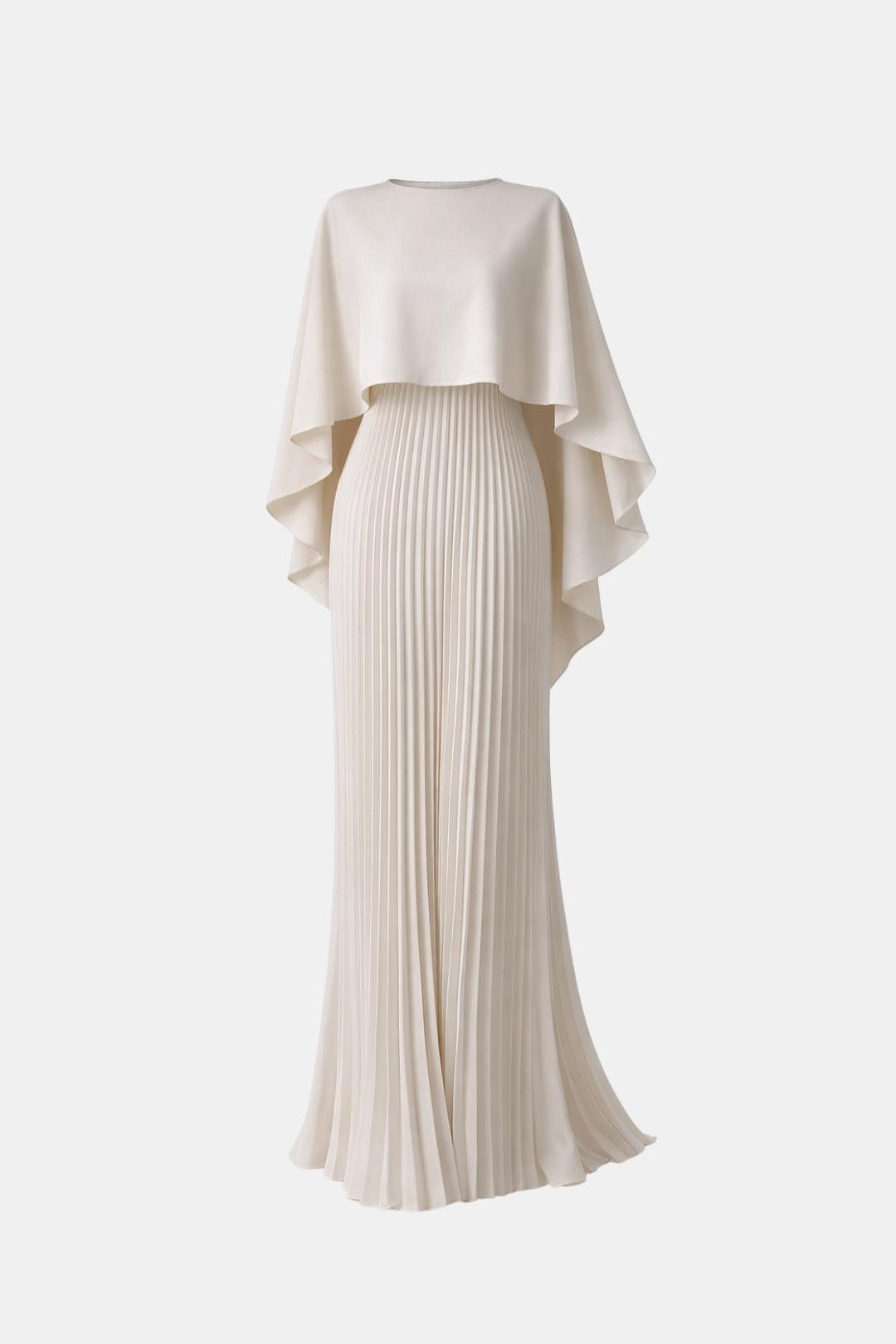 Veda – Pleated Chiffon Maxi Dress with High Neck Silhouette