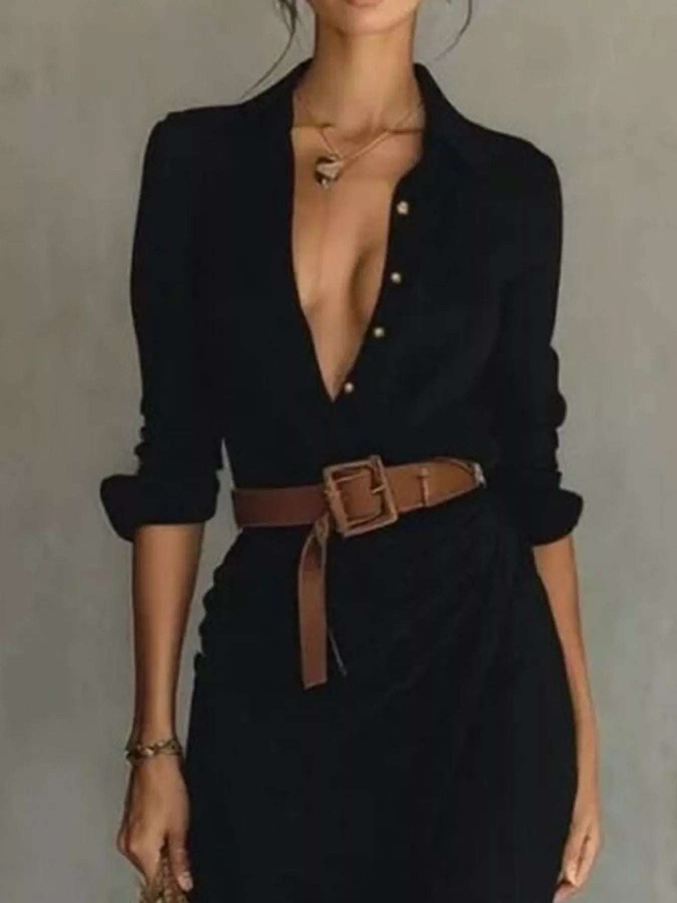 Verity | Elegant Belted Long Sleeve Maxi Dress