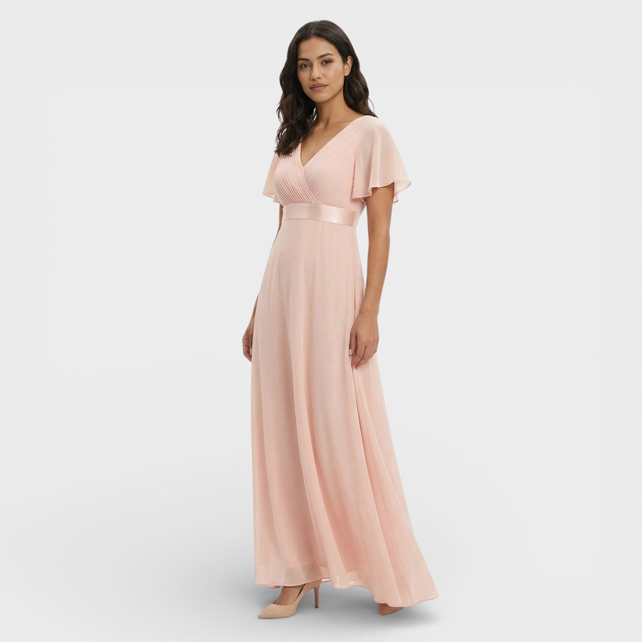 Women's Wedding Guest Maxi Dress with Flutter Sleeves and Empire Waist