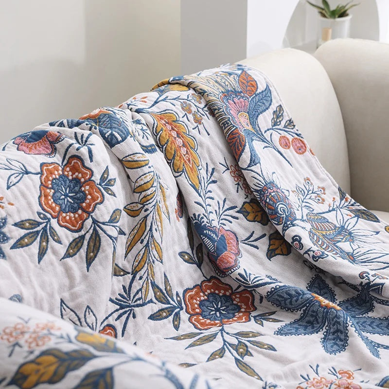 Rustic Artistic Flora Blanket | 100% Cotton Floral Blanket