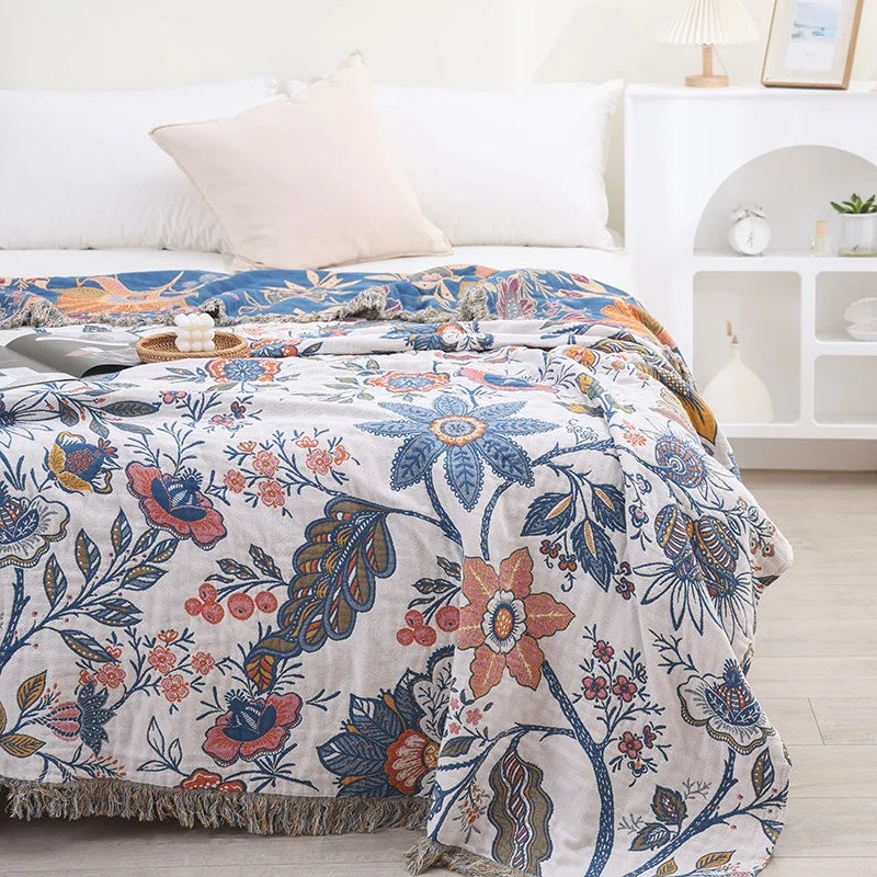 Rustic Artistic Flora Blanket | 100% Cotton Floral Blanket
