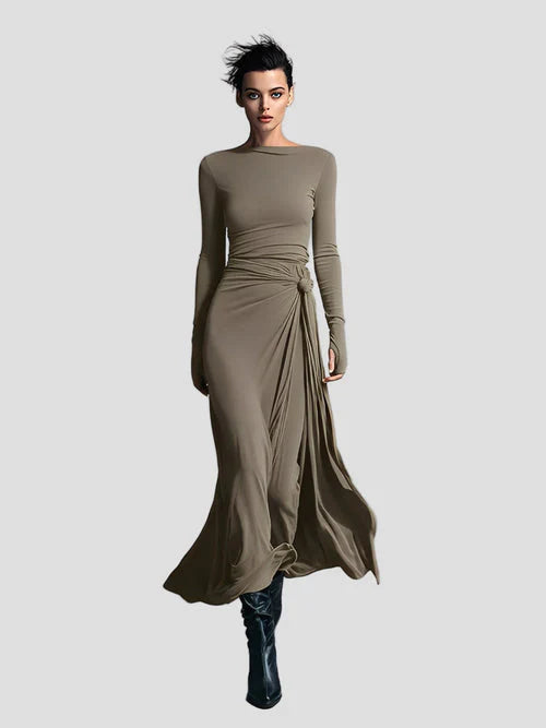 Milena™ | Long Sleeve Draped Midi Dress