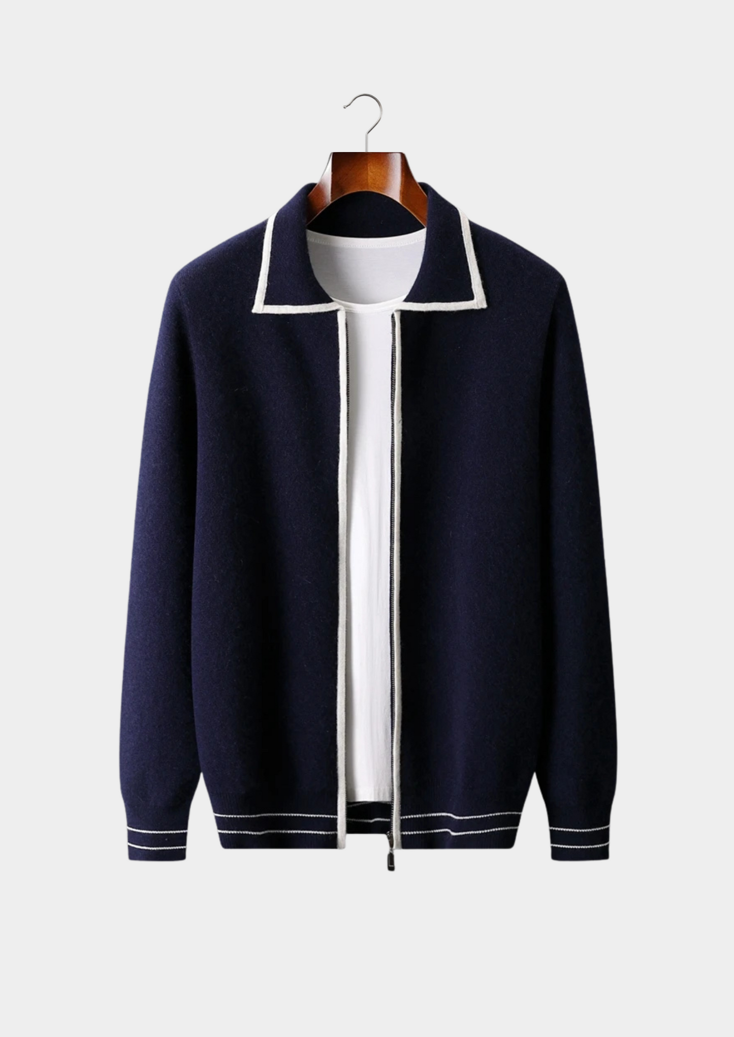 WOOL TWO-TONE POLO CARDIGAN