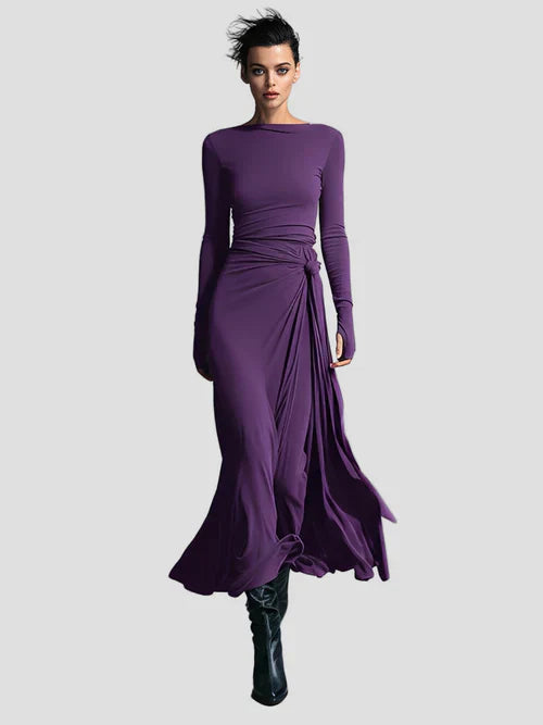 Milena™ | Long Sleeve Draped Midi Dress