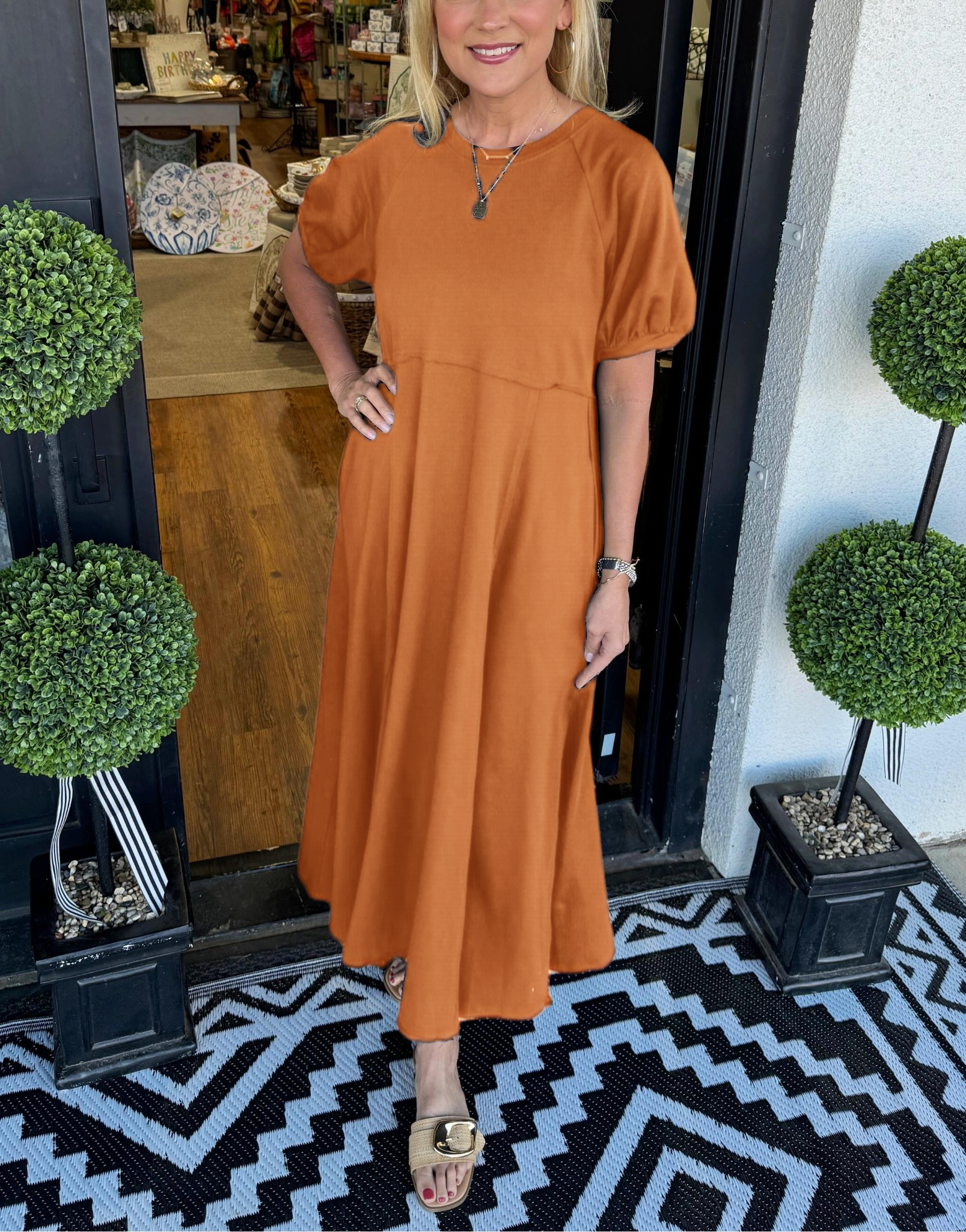 Octavia | Puff Sleeve Round Neck Maxi Dress