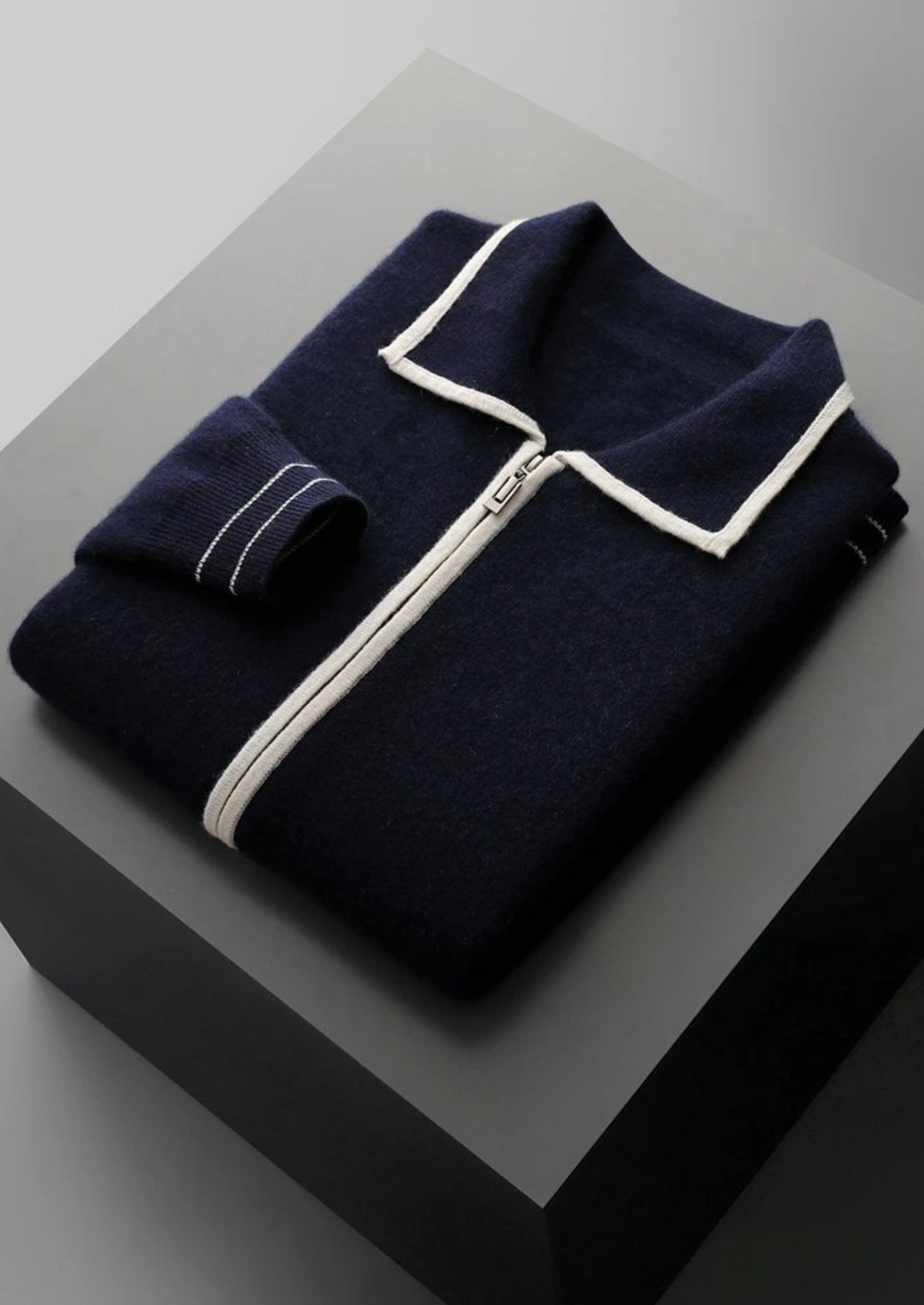 WOOL TWO-TONE POLO CARDIGAN