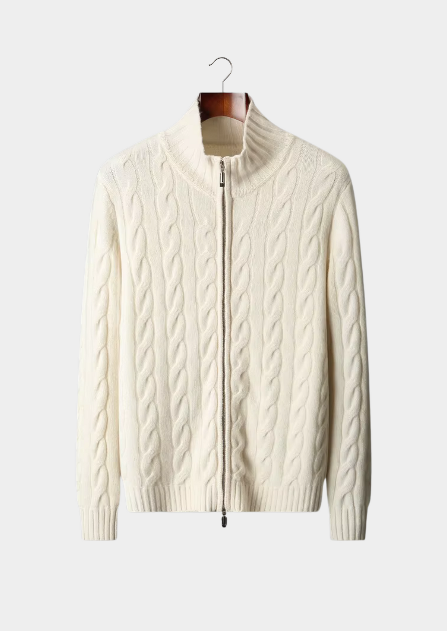 WOOL DUAL-ZIP CABLE CARDIGAN