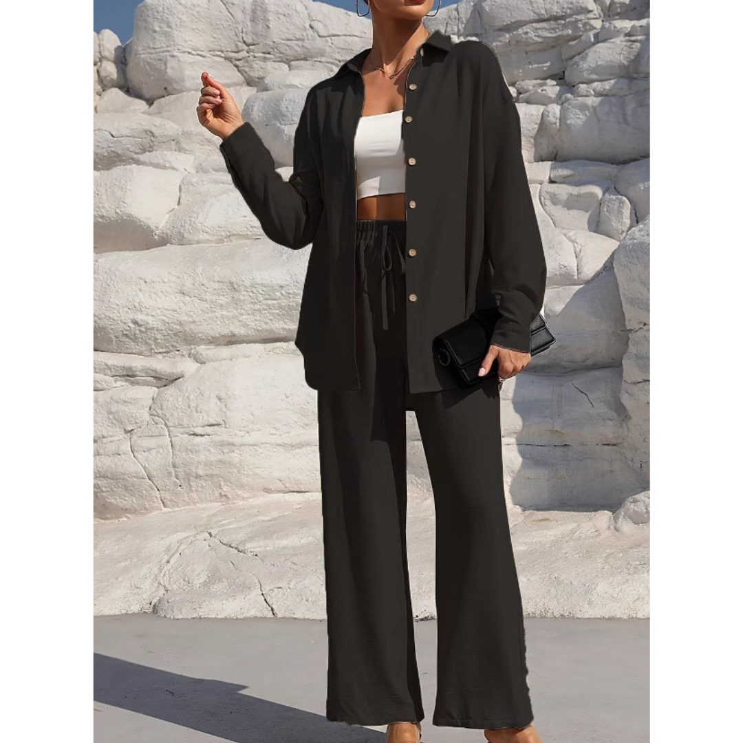 VANORA™ – Comfy Long Sleeve Blouse and Trouser Co-ord Set
