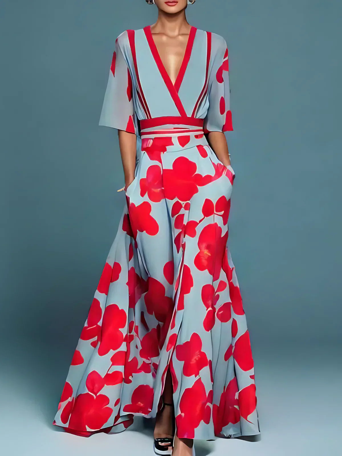 Elissa | Elegant Floral V-neck Dress
