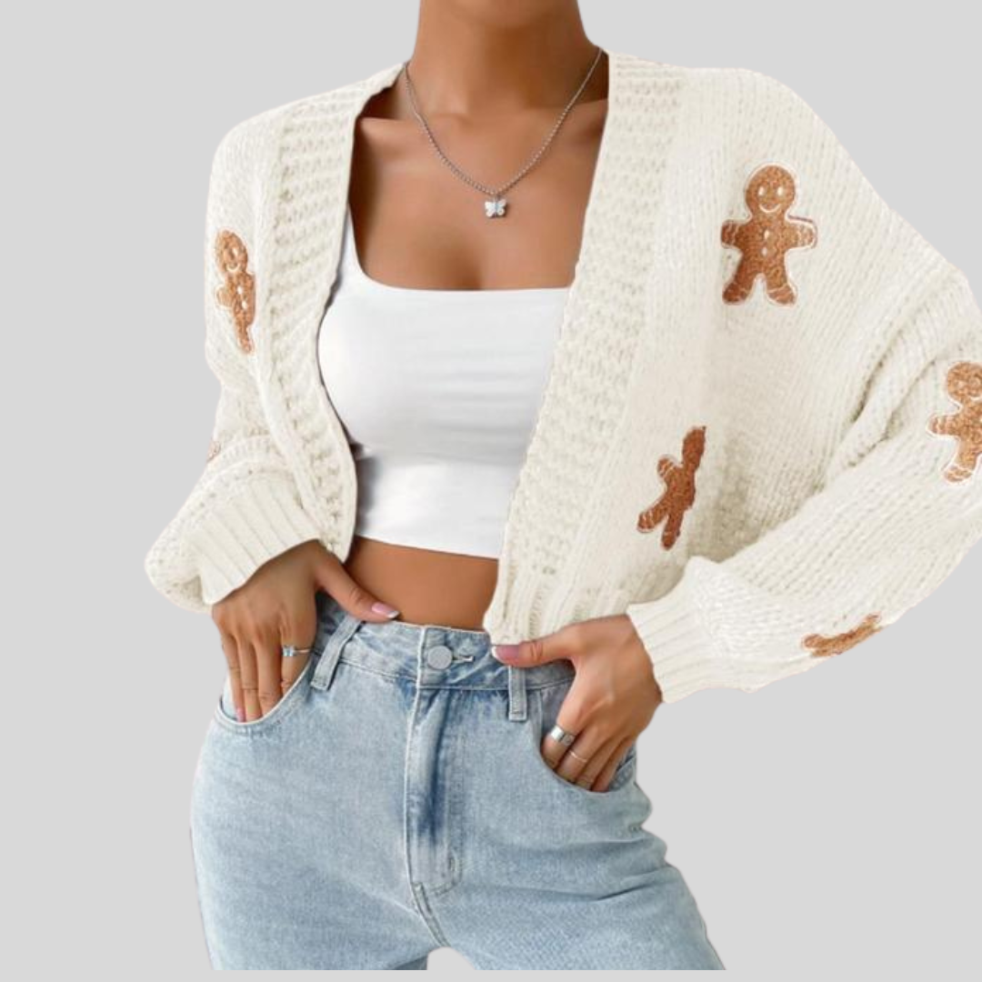 HEIDI™ - Open Front Knit Cardigan with Cartoon Print for Cozy Outfits