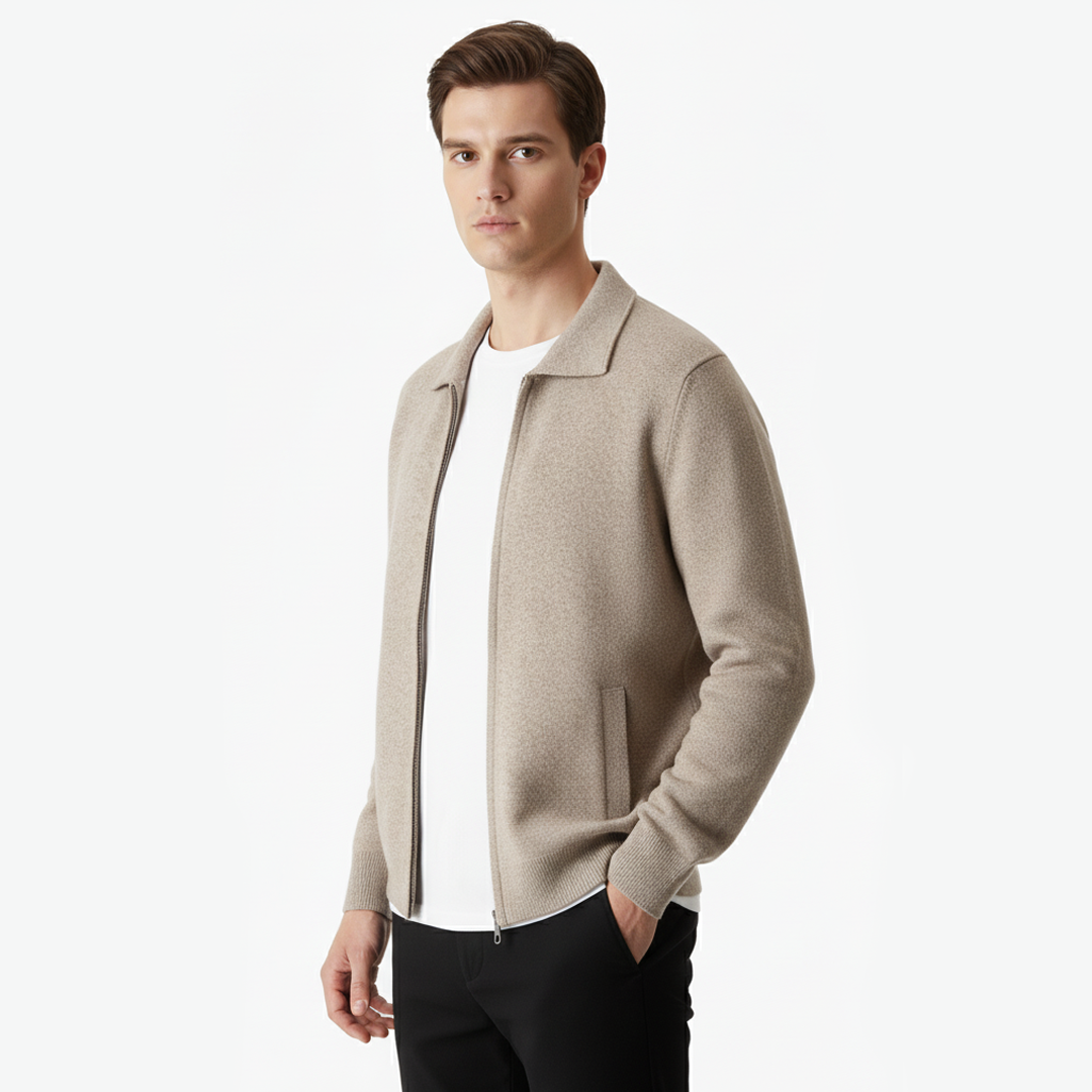 Merino Wool Zip Polo Cardigan