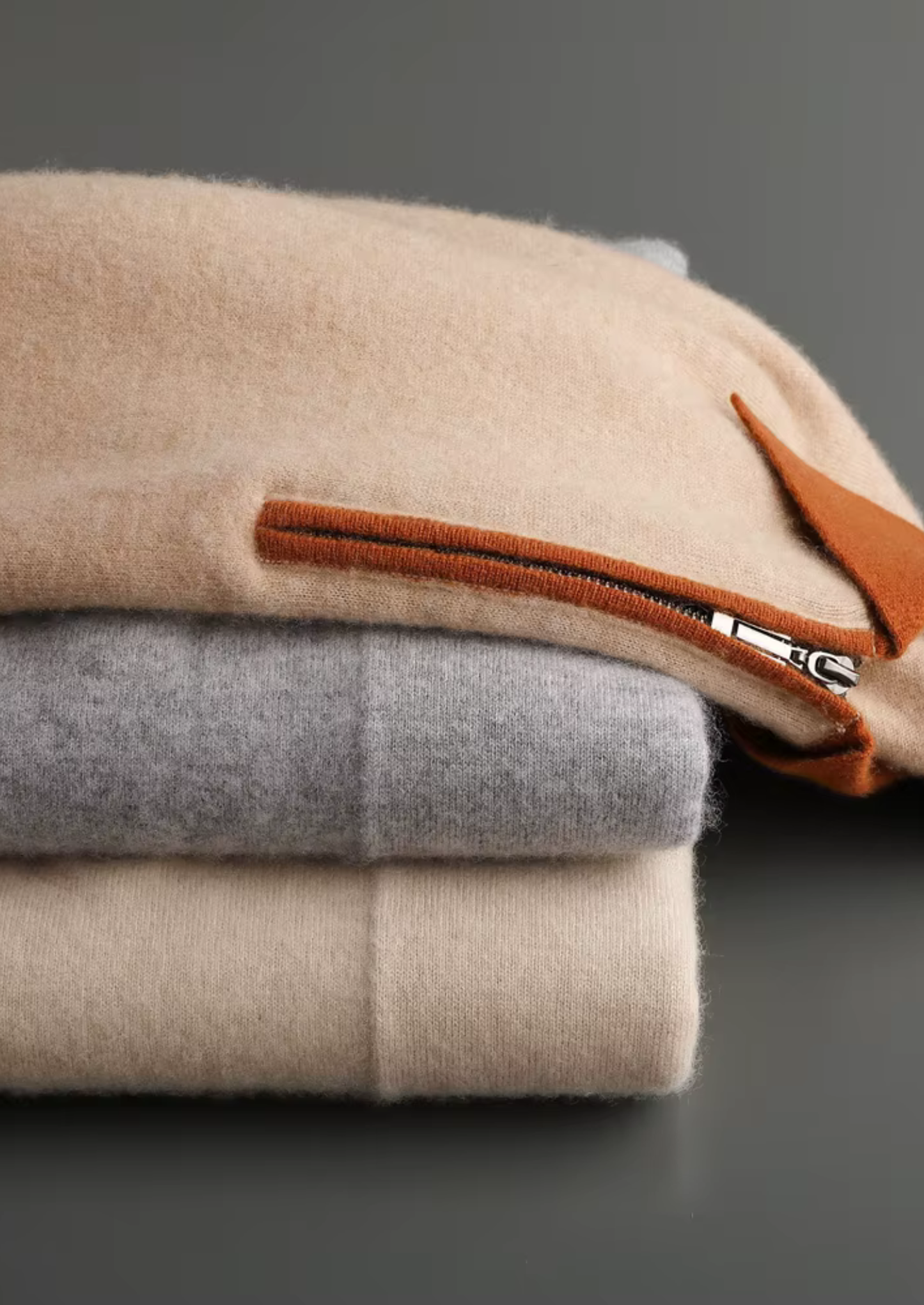 100% CASHMERE TWO TONE ZIPPER POLO