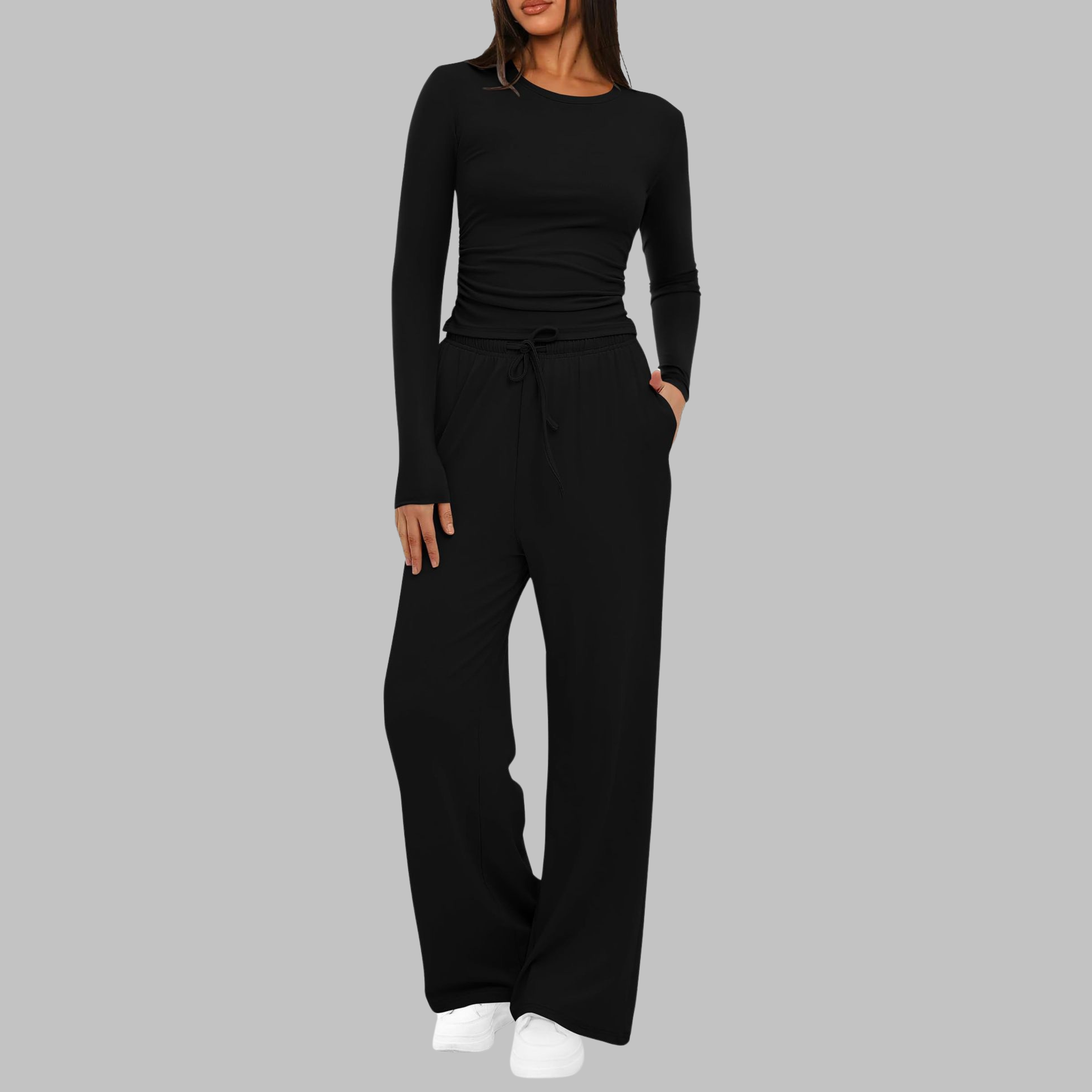 BELLE™ - Casual Long Sleeve Top and Wide Leg Pants Set