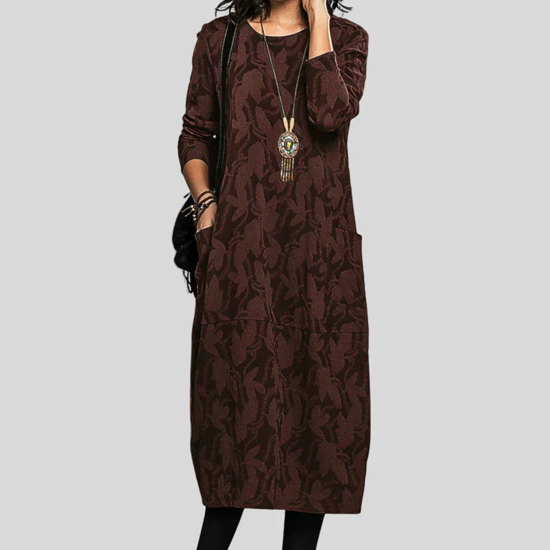 Solveig™ - Textured Patterned Midi Dress