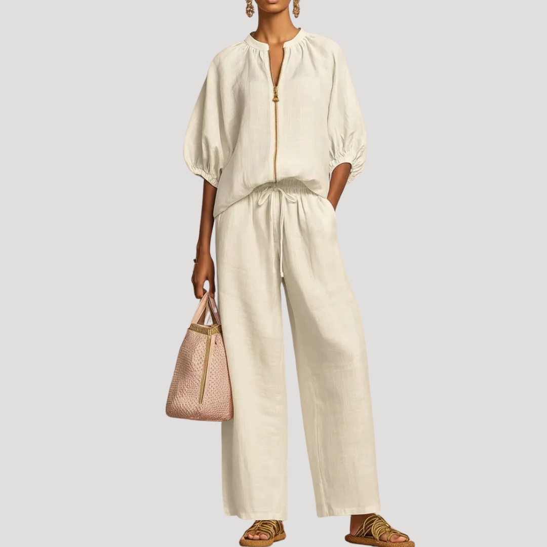 Women's Summer Co-Ord Set Relaxed Blouse Wide Leg Trousers Lightweight Fabric