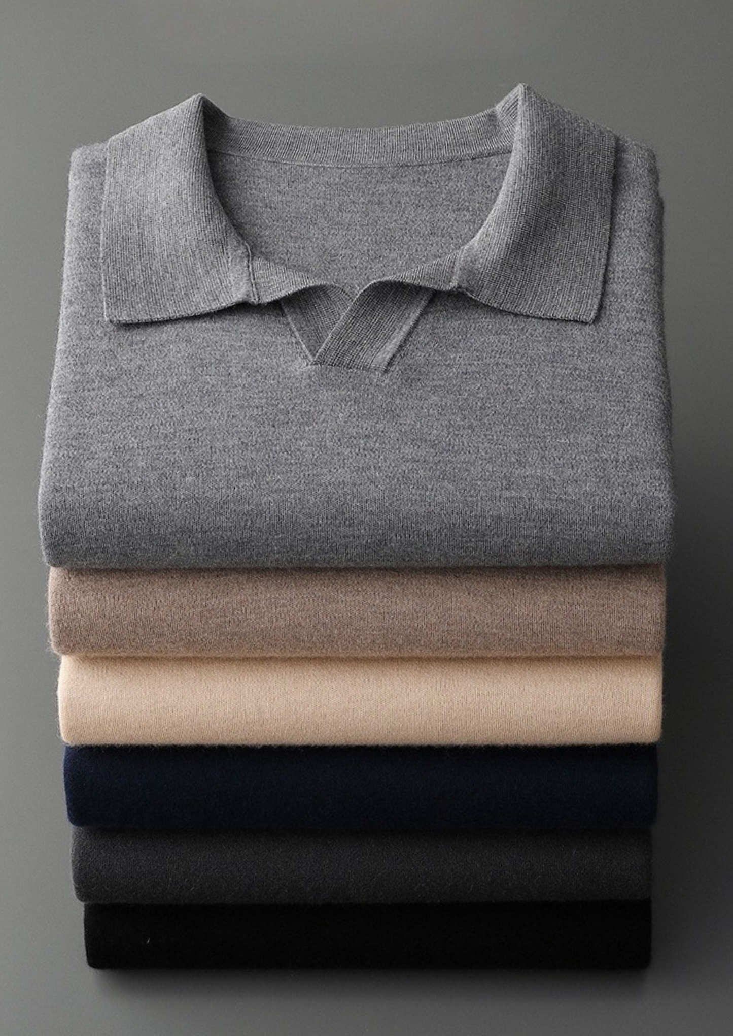 100% CASHMERE BUTTONLESS SWEATER POLO