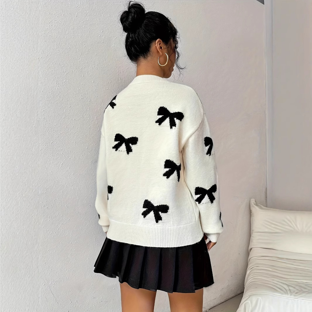 VISAY™ - Comfy Bow Print Pullover Sweater