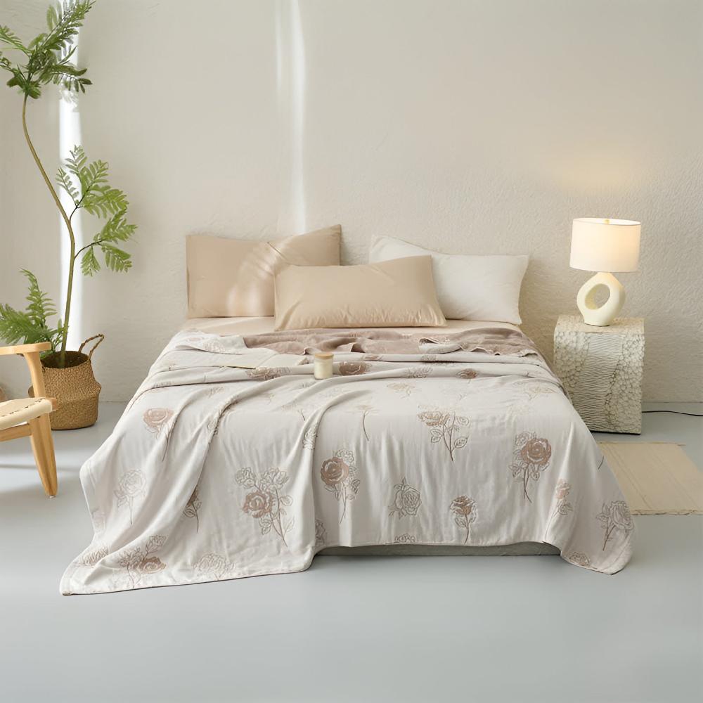 Serenity Rose Cotton Throw Blanket