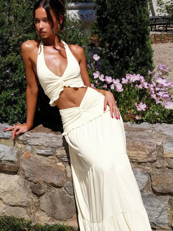 ARIYA™ – Chic Plunge Neck Summer Two-Piece Outfit