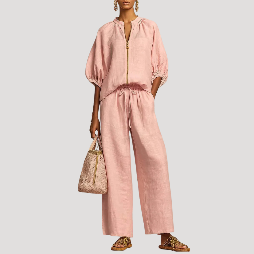 Women's Summer Co-Ord Set Relaxed Blouse Wide Leg Trousers Lightweight Fabric