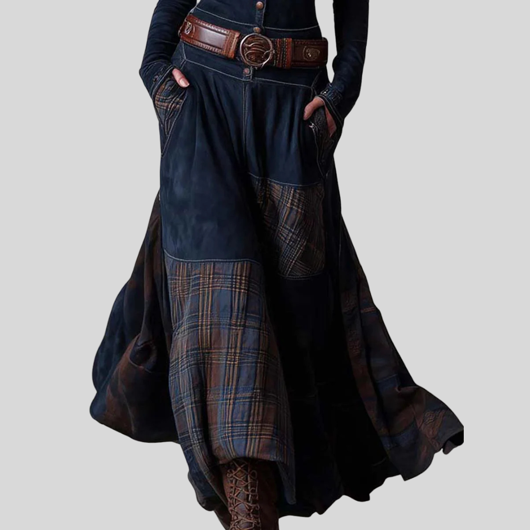 Yelena™ | VINTAGE LONG SUEDE CHECKERED DRESS