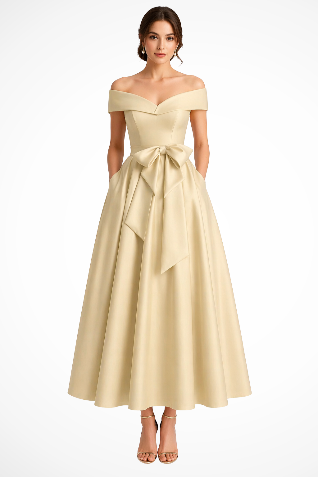 Tara | Women's Formal Off Shoulder A-Line Midi Dress