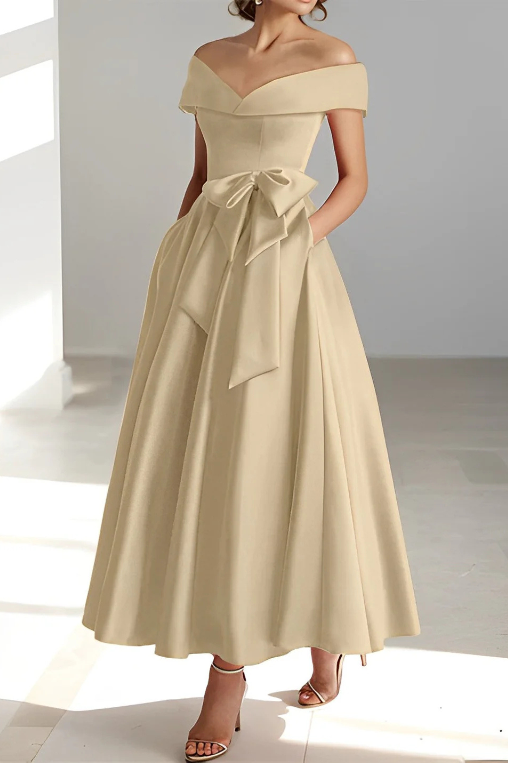 Tara | Women's Formal Off Shoulder A-Line Midi Dress
