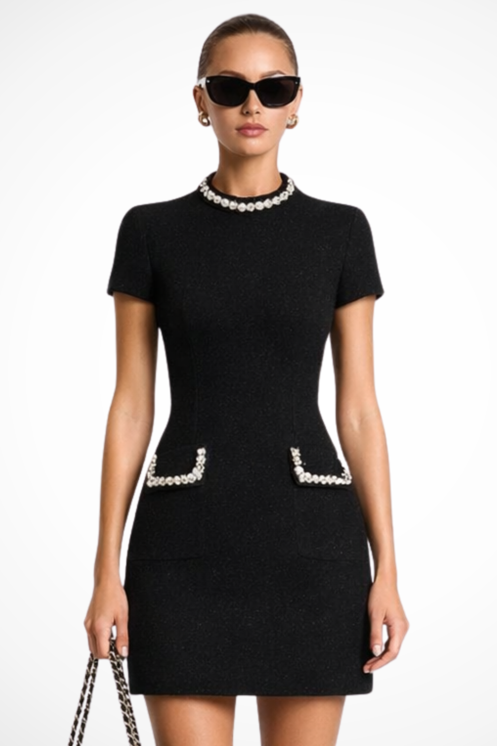 Brianna | Women's Pearl Trim Mini Dress with Pockets