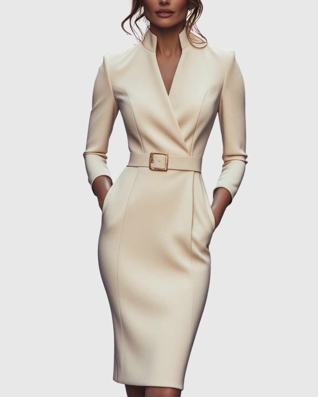 Sheila | Women's Midi Dress with Mock Wrap Neckline