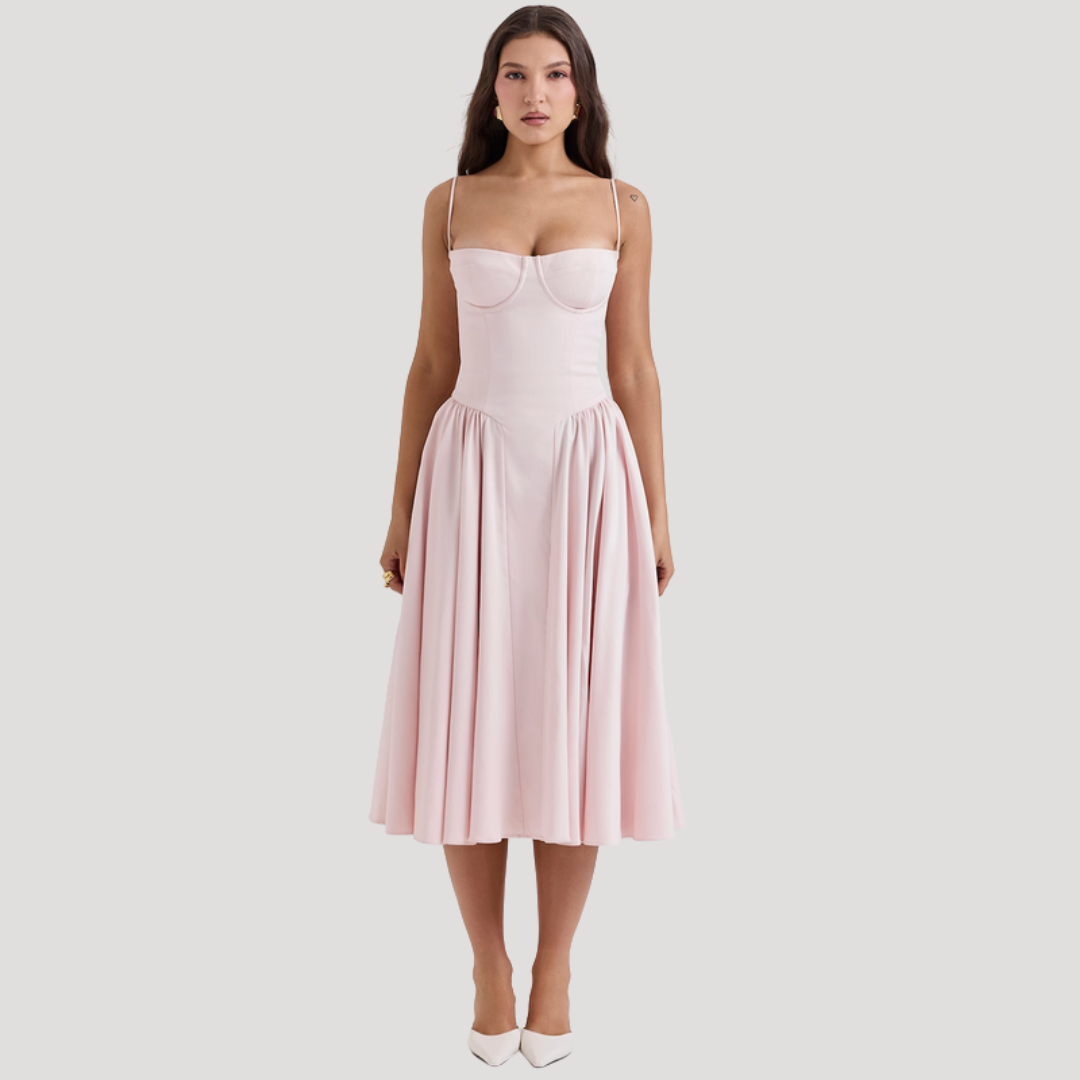Clara | Women's Midi Dress with Structured Bodice