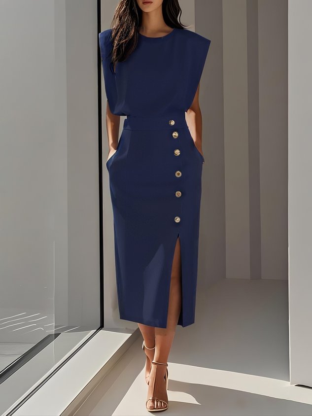Patti | Women's Midi Dress with Button Detail