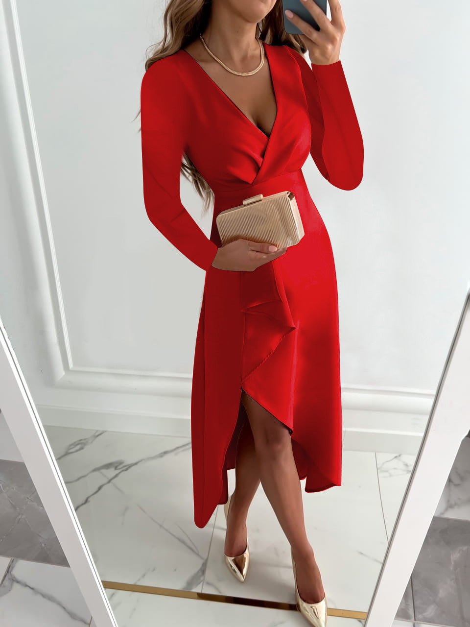 Jacqueline | Women's Summer V Neck Sheath Midi Dress