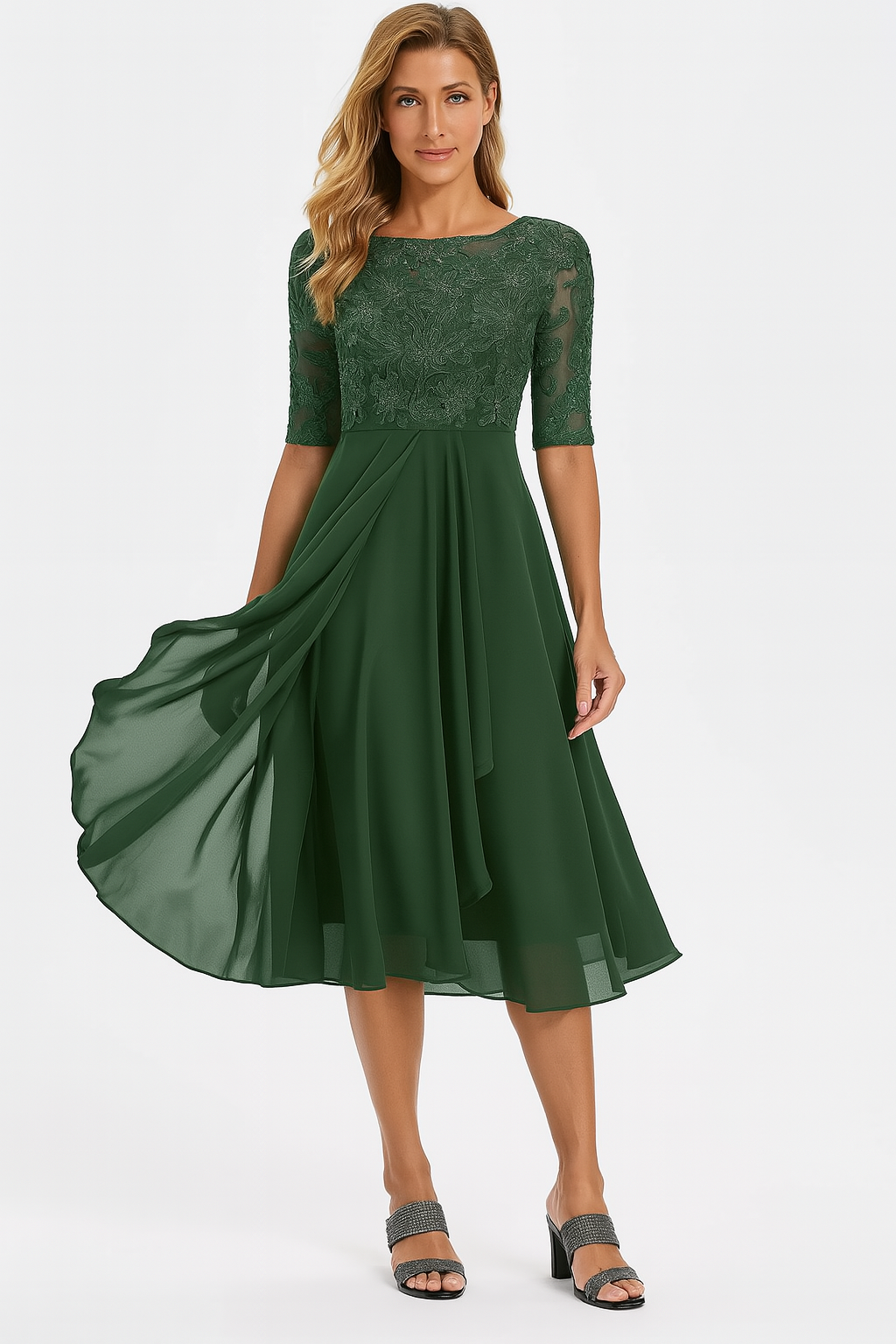 Margaret | Women's A-Line Midi Summer Dress with Textured Upper
